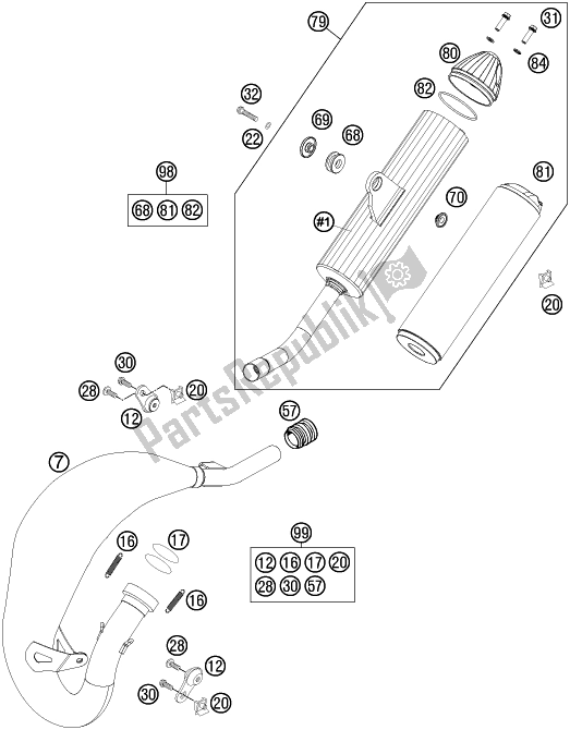 Wszystkie części do System Wydechowy Husqvarna TC 85 17/ 14 EU 851714 2016