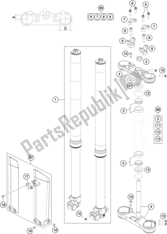 Wszystkie części do Przedni Widelec, Potrójny Zacisk Husqvarna TC 85 17/ 14 EU 851714 2017