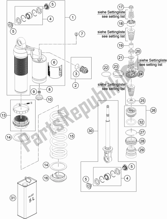 All parts for the Shock Absorber Disassembled of the Husqvarna TC 85 17/ 14 EU 851714 2017