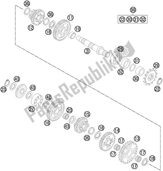 Todas las partes para Transmisión Ii - Contraeje de Husqvarna TC 85 17/ 14 EU 851714 2017