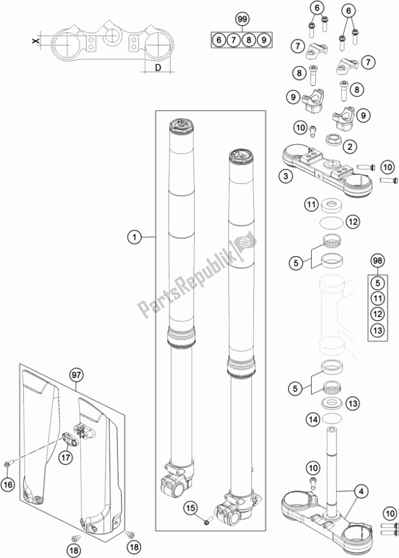 Alle onderdelen voor de Voorvork, Drievoudige Klem van de Husqvarna TC 85 17/ 14 EU 851714 2018