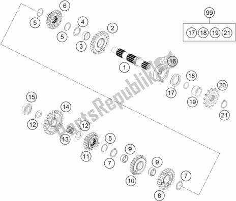 All parts for the Transmission Ii - Countershaft of the Husqvarna TC 85 17/ 14 EU 851714 2018