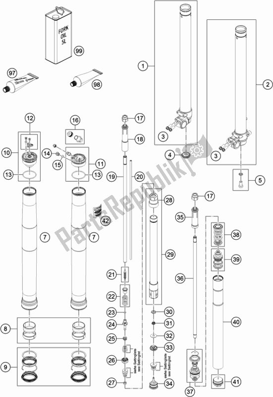 Toutes les pièces pour le Fourche Avant Démontée du Husqvarna TC 85 17/ 14 EU 851714 2019