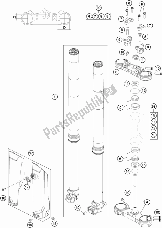 Todas as partes de Garfo Dianteiro, Braçadeira Tripla do Husqvarna TC 85 17/ 14 EU 851714 2019