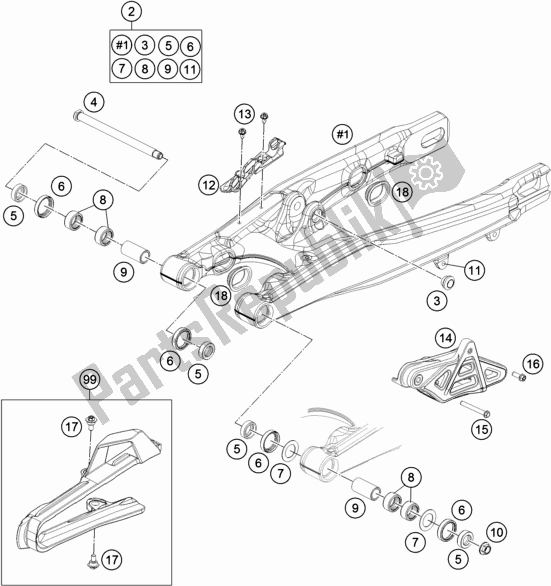 All parts for the Swing Arm of the Husqvarna TC 85 17/ 14 EU 851714 2019