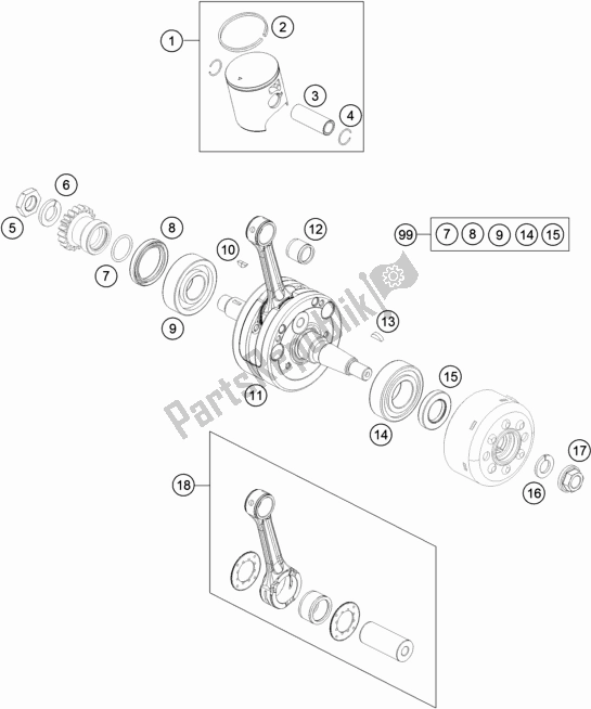 Todas las partes para Cigüeñal, Pistón de Husqvarna TC 85 17/ 14 EU 851714 2020