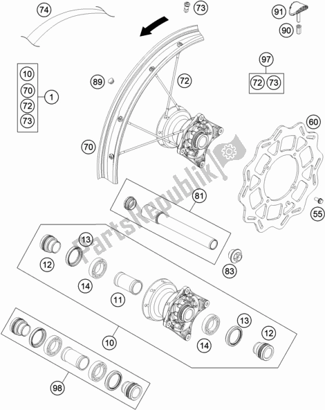 All parts for the Front Wheel of the Husqvarna TC 85 17/ 14 EU 851714 2020