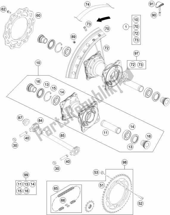 Toutes les pièces pour le Roue Arrière du Husqvarna TC 85 17/ 14 EU 851714 2020