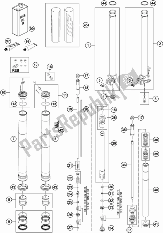 All parts for the Front Fork Disassembled of the Husqvarna TC 85 17/ 14 EU 851714 2021