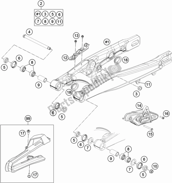 Alle onderdelen voor de Zwenkarm van de Husqvarna TC 85 17/ 14 EU 851714 2021