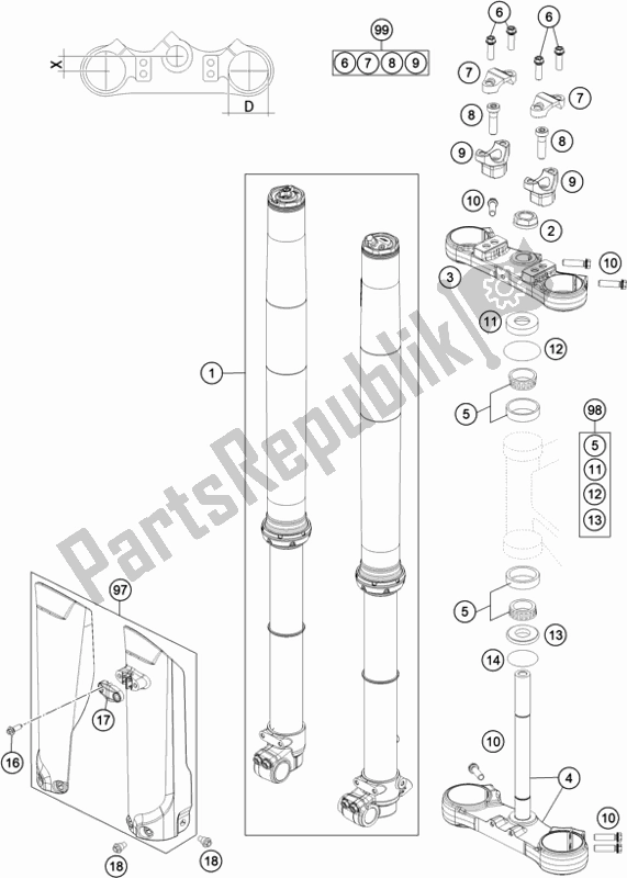 All parts for the Front Fork, Triple Clamp of the Husqvarna TC 85 17/ 14 EU 851714 2022