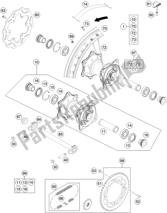 Toutes les pièces pour le Roue Arrière du Husqvarna TC 85 17/ 14 EU 851714 2022