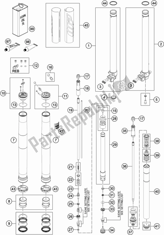 All parts for the Front Fork Disassembled of the Husqvarna TC 85 19/ 16 851916 2020