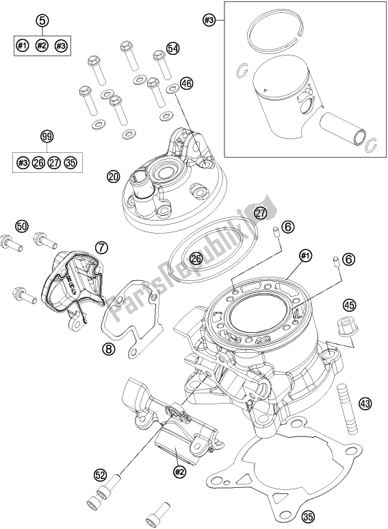 Alle onderdelen voor de Cilinder van de Husqvarna TC 85 19/ 16 EU 851916 2016