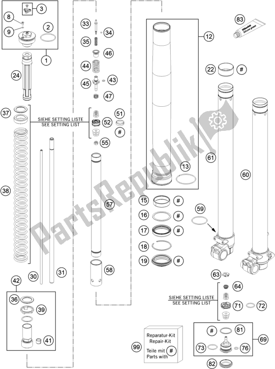 Tutte le parti per il Forcella Anteriore Smontata del Husqvarna TC 85 19/ 16 EU 851916 2016