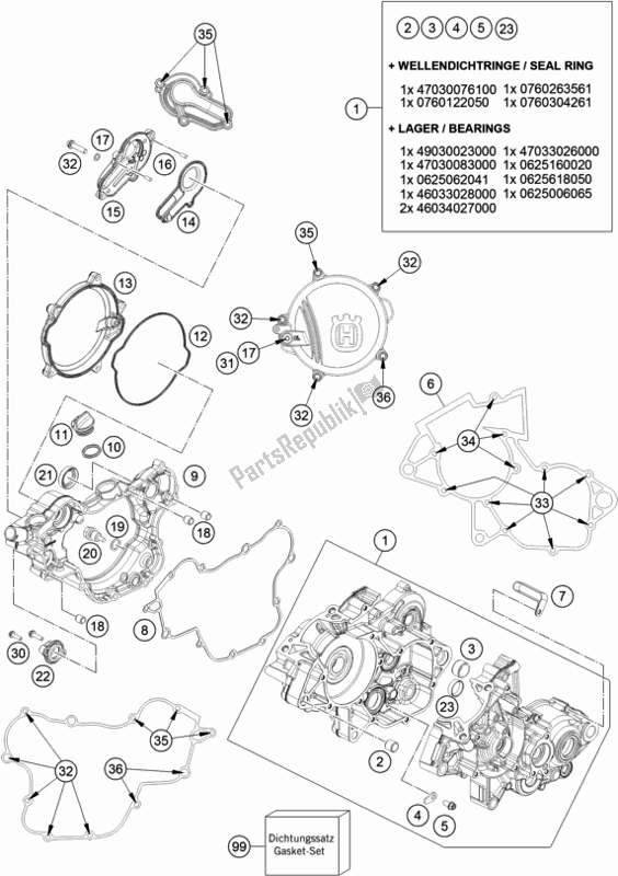 All parts for the Engine Case of the Husqvarna TC 85 19/ 16 EU 851916 2018