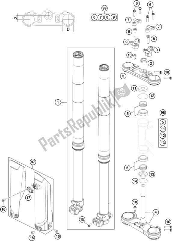 Wszystkie części do Przedni Widelec, Potrójny Zacisk Husqvarna TC 85 19/ 16 EU 851916 2018