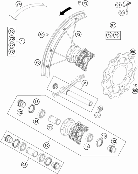 All parts for the Front Wheel of the Husqvarna TC 85 19/ 16 EU 851916 2018