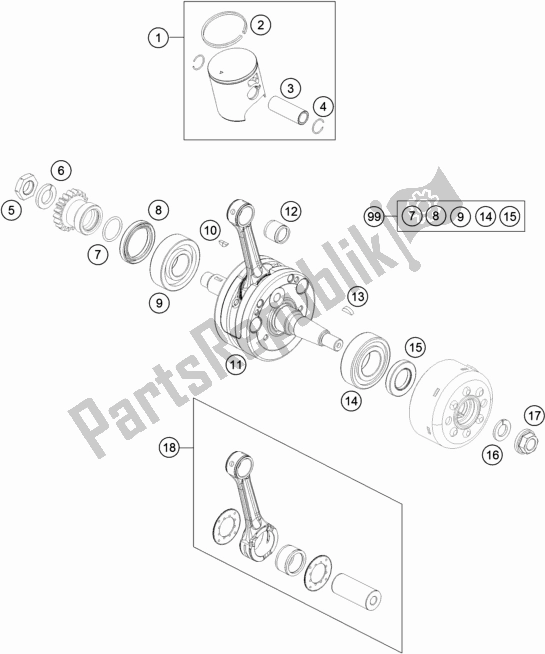 Todas las partes para Cigüeñal, Pistón de Husqvarna TC 85 19/ 16 EU 851916 2021