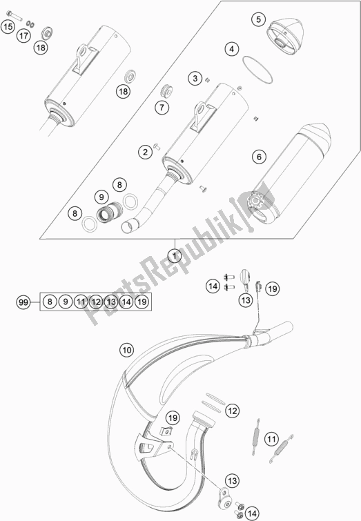 Tutte le parti per il Impianto Di Scarico del Husqvarna TC 85 19/ 16 EU 851916 2021