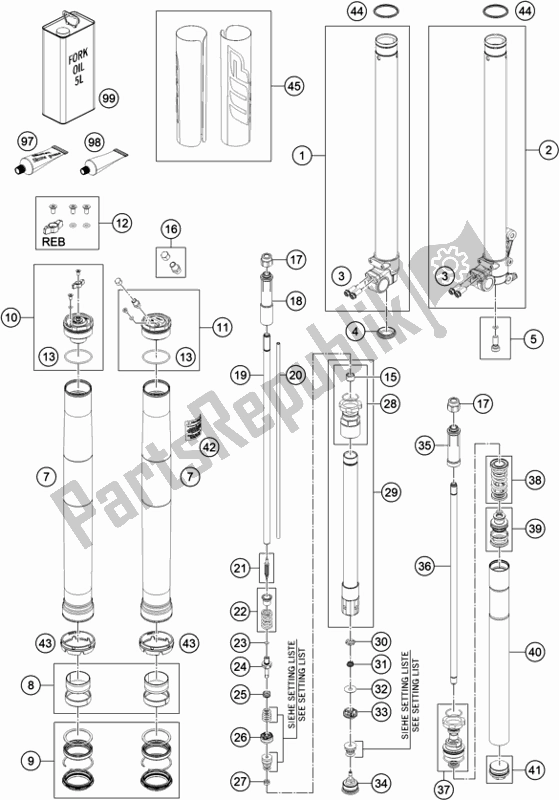 Wszystkie części do Zdemontowany Przedni Widelec Husqvarna TC 85 19/ 16 EU 851916 2022