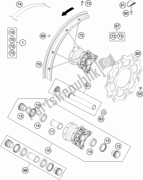 All parts for the Front Wheel of the Husqvarna TC 85 19/ 16 EU 851916 2022