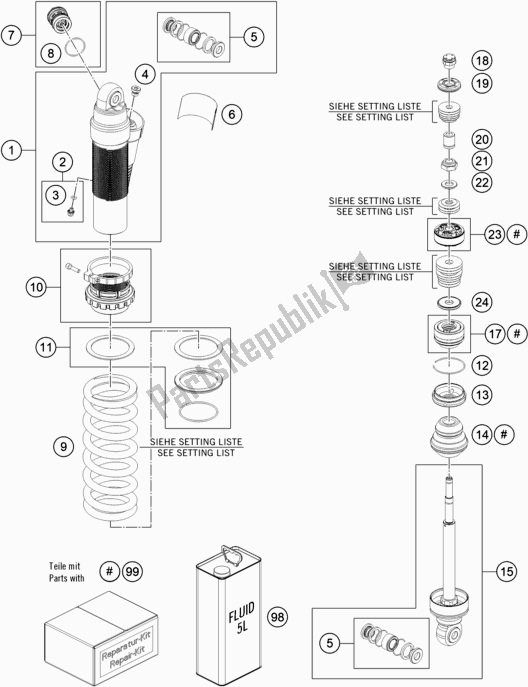 All parts for the Shock Absorber Disassembled of the Husqvarna TC 85 19/ 16 EU 851916 2022