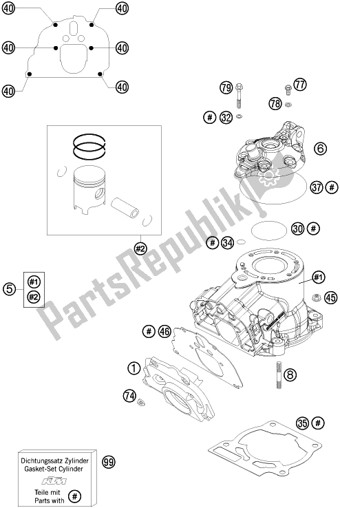 All parts for the Cylinder, Cylinder Head of the Husqvarna TE 125 EU 2016