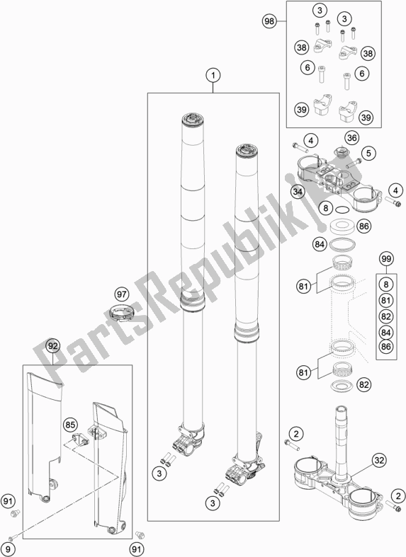 All parts for the Front Fork, Triple Clamp of the Husqvarna TE 125 EU 2016