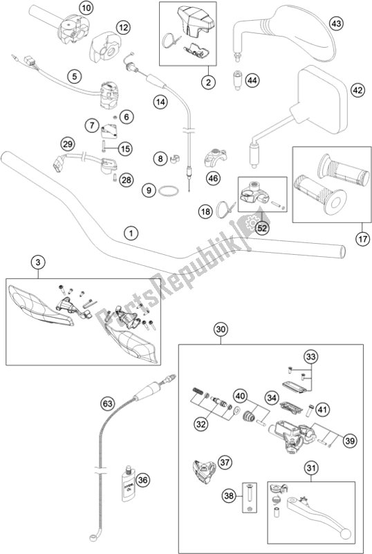 All parts for the Handlebar, Controls of the Husqvarna TE 125 EU 2016