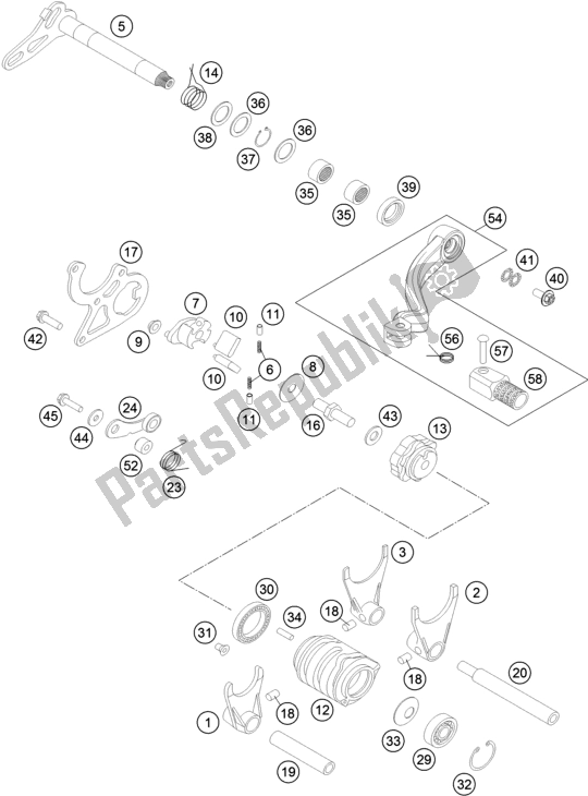 All parts for the Shifting Mechanism of the Husqvarna TE 125 EU 2016