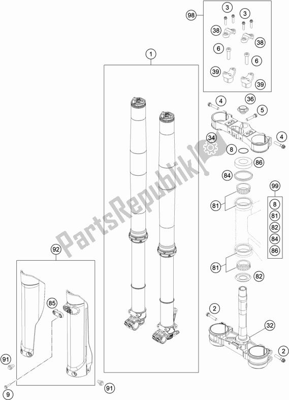 All parts for the Front Fork, Triple Clamp of the Husqvarna TE 150I EU 2022