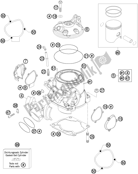All parts for the Cylinder, Cylinder Head of the Husqvarna TE 250 2016
