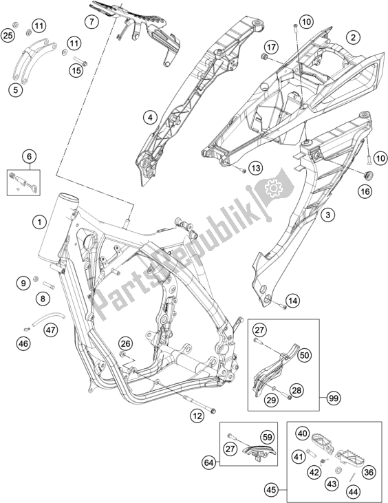 Todas as partes de Quadro, Armação do Husqvarna TE 250 2016