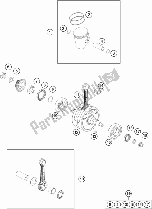 Toutes les pièces pour le Vilebrequin, Piston du Husqvarna TE 250 2017