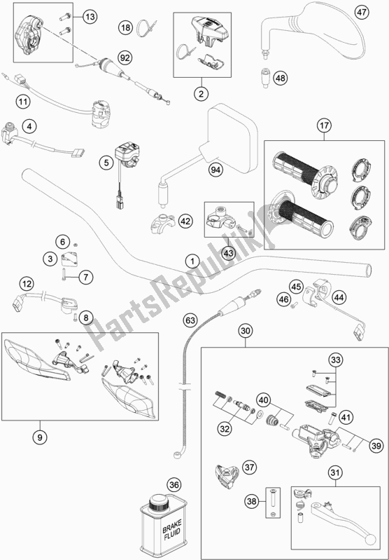 All parts for the Handlebar, Controls of the Husqvarna TE 250 2017