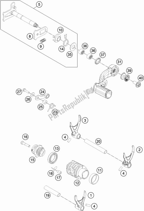 All parts for the Shifting Mechanism of the Husqvarna TE 250 2017