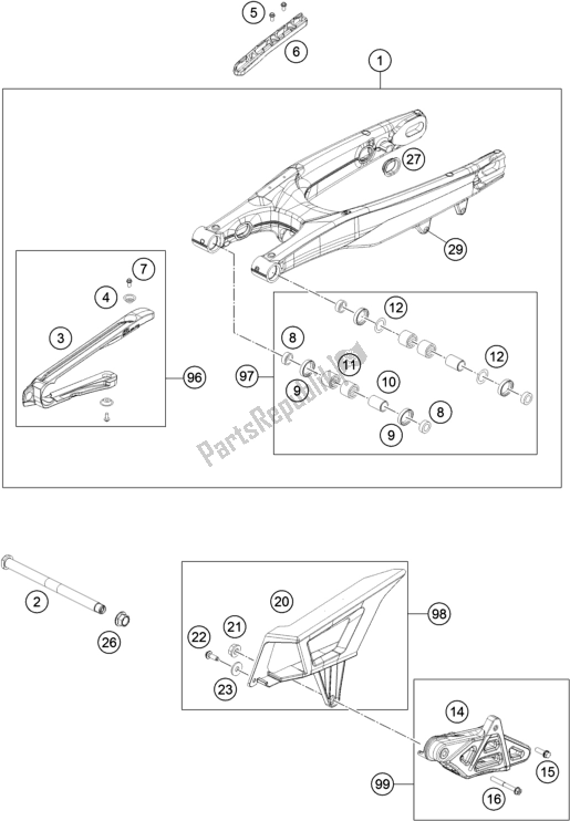 All parts for the Swing Arm of the Husqvarna TE 250 2017