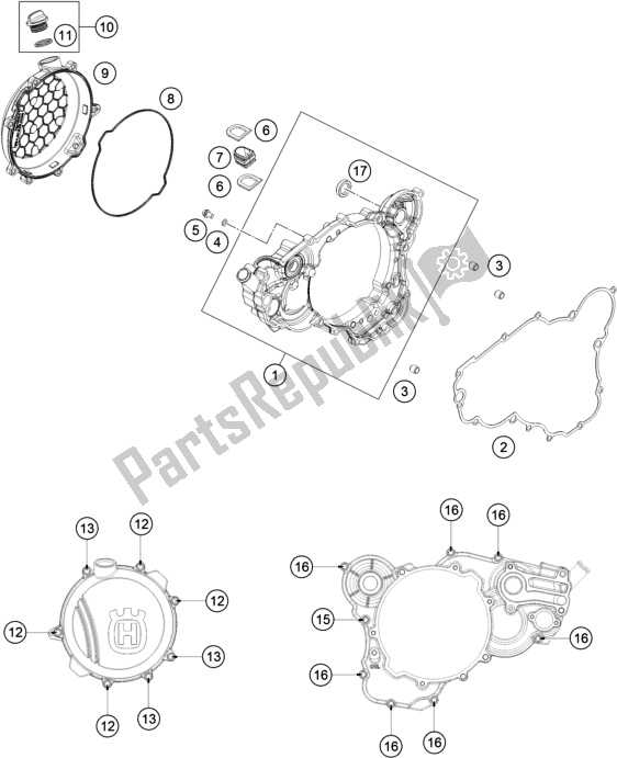 All parts for the Clutch Cover of the Husqvarna TE 250 2018