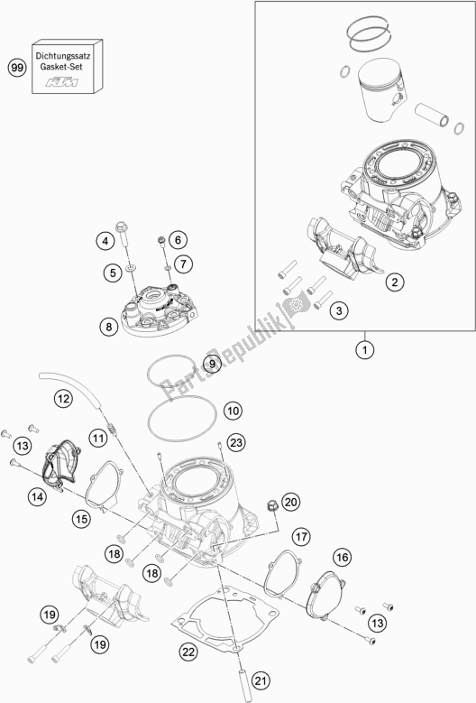 All parts for the Cylinder, Cylinder Head of the Husqvarna TE 250 2018