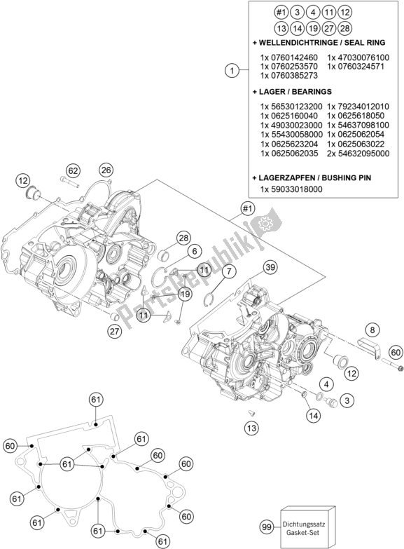 All parts for the Engine Case of the Husqvarna TE 250 2018