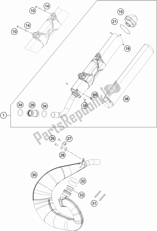 All parts for the Exhaust System of the Husqvarna TE 250 2018