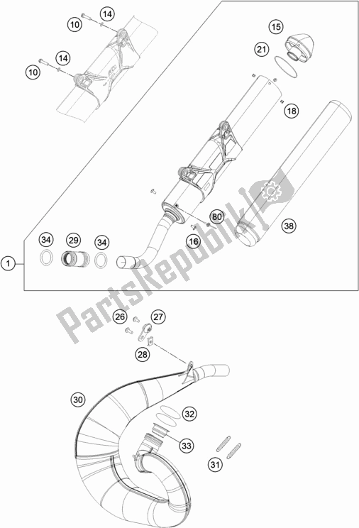 All parts for the Exhaust System of the Husqvarna TE 250 2018