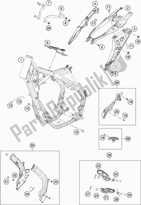 All parts for the Frame of the Husqvarna TE 250 2018