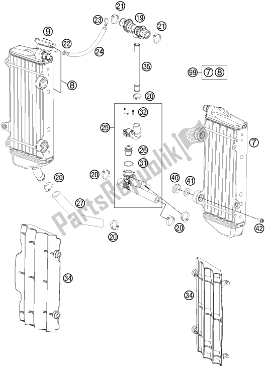 All parts for the Cooling System #1 of the Husqvarna TE 250 EU 2016