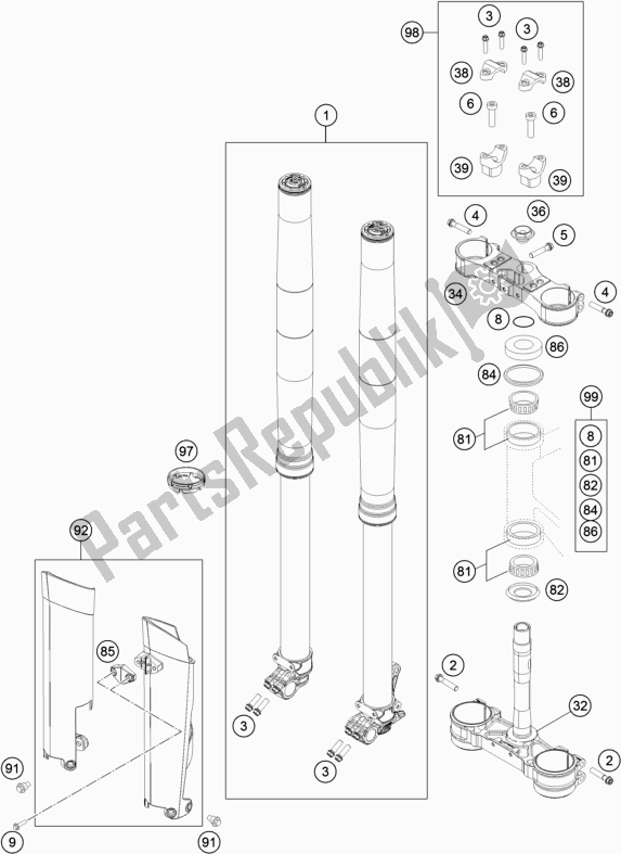 All parts for the Front Fork, Triple Clamp of the Husqvarna TE 250 EU 2016