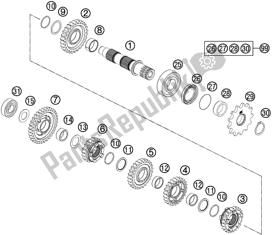 All parts for the Transmission Ii - Countershaft of the Husqvarna TE 250 EU 2016