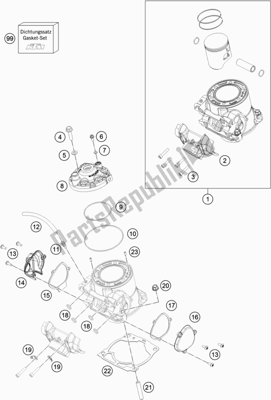 All parts for the Cylinder, Cylinder Head of the Husqvarna TE 250 EU 2017