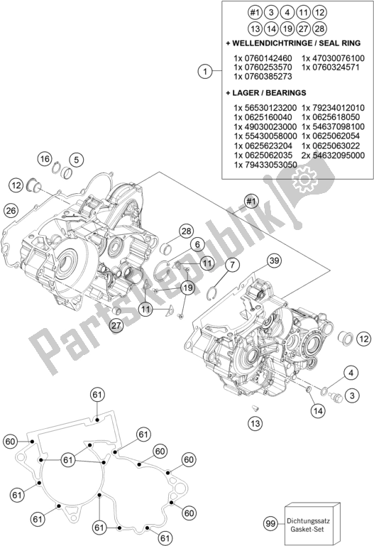 All parts for the Engine Case of the Husqvarna TE 250 EU 2017