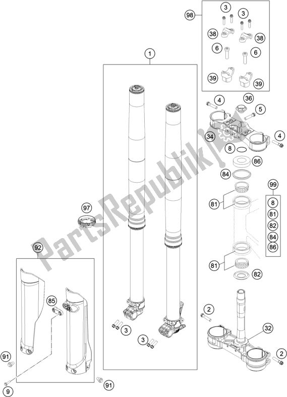 All parts for the Front Fork, Triple Clamp of the Husqvarna TE 250 EU 2017